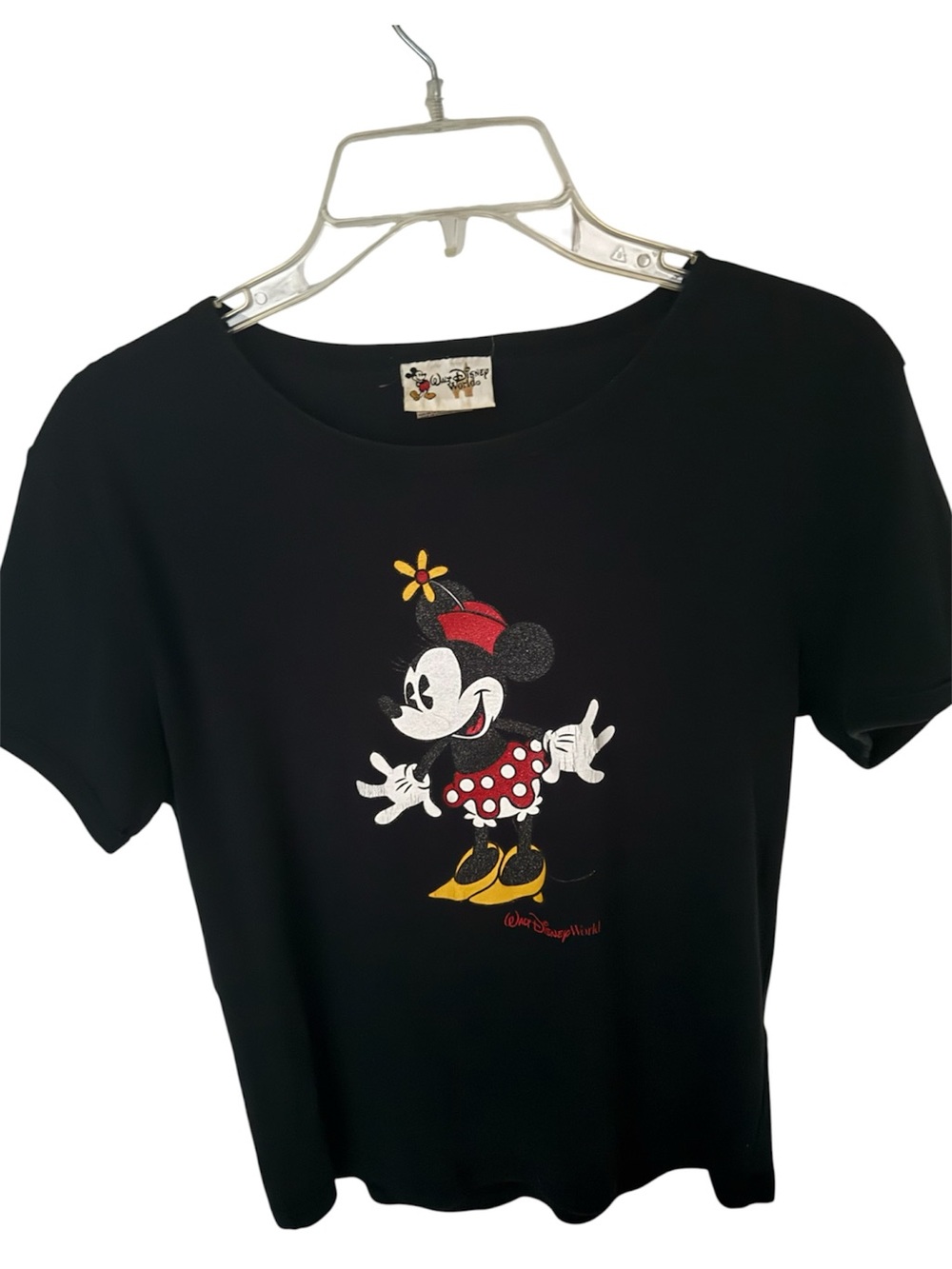Disney Black Minnie Mouse Glitter Graphic Tee with Red Polka Skirt